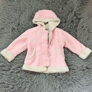OSHKOSH Girls Fur Lined Pink Winter Coat, Size 4, Zipper & Button Closure